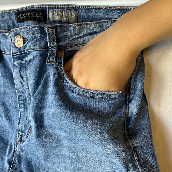 Aeropostale Women Jeggings size 10 Regular Blue High Waisted Stretch Boot Cut - Picture 9 of 12